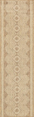 Nuloom Ranya Light Brown/Ivory, 2' x 8', Tribal Geometric, Soft and Cozy, High Traffic, Stain Resistant, Easy Clean, Durable Runner for Indoor/Outdoor Patio, Deck, Porch, Garden, Courtyard