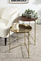 Kate and Laurel Ulani Modern Nesting Side Table, Set of 2, Walnut Brown Wood and Gold Metal, Glamorous End Tables for Storage and Display