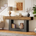Tribesigns 63-Inch Long Console Table, 2-Tier Entryway Table Sofa Table with Storage, Farmhouse Wood Behind Couch Tables for Living Room, Hallway, Rustic Brown & Gray