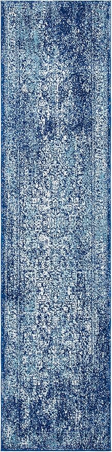 SAFAVIEH Evoke Collection 2'2" x 15' Navy/Ivory EVK256A Oriental Distressed Non-Shedding Living Room Bedroom Runner Rug