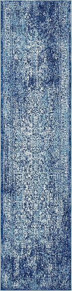 SAFAVIEH Evoke Collection 2'2" x 15' Navy/Ivory EVK256A Oriental Distressed Non-Shedding Living Room Bedroom Runner Rug