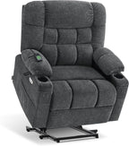 MCombo Dual Motor Power Lift Recliner Chair with Massage and Dual Heating for Elderly, Lay-Flat for Sleeping, Extra Wide for Big and Tall, Fabric R7070 (Dark Grey)
