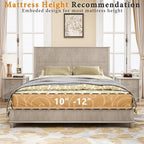 King Size Solid Wood Platform Bed Frame, Solid Wood Bed with 79.13" Headboard, Solid Wood Leg/No Box Spring Needed/Noise Free/Beige