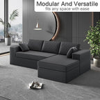 108-inch Boneless Couch for Living Room，Comfy Boneless Sofa with Deep Seats & Chaise Lounge, 3-Seat Modular Sofa Memory Foam Sectional Couches - No Assembly Required(Dark Grey)