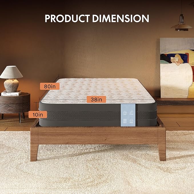 FLEXISPOT 10'' Twin XL Size Cooling Gel Memory Foam Mattress, Viscose from Bamboo, Medium Firm, 10-Year Warranty, Mattress-in-A-Box, Certi-PUR & Oeko-TEX Certified, Washable, Fire-Resistant.