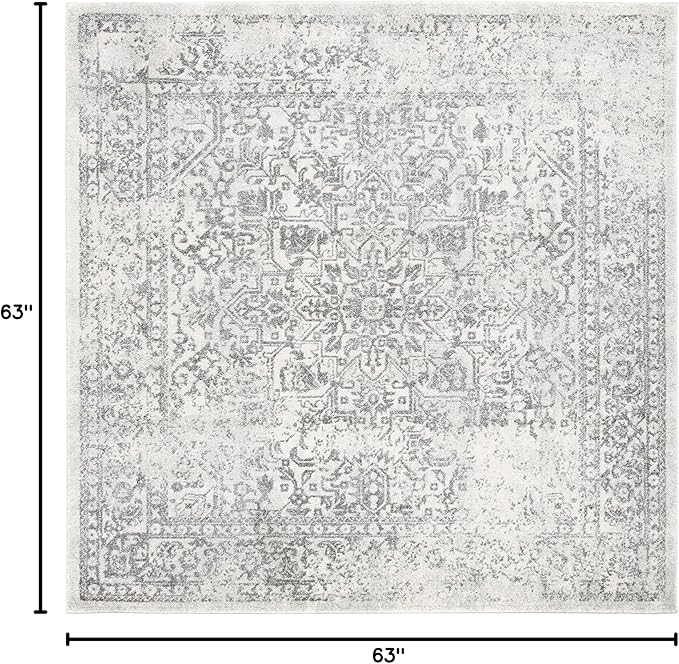 SAFAVIEH Evoke Collection Area Rug - 5'3" Square, Ivory & Grey, Distressed Design, Non-Shedding & Easy to Clean, Ideal for Living Room, Bedroom, Dining Space (EVK256F)