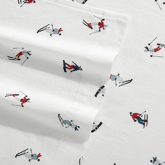 Eddie Bauer - Flannel Sheets Queen Size, Anti-Pilling & Wrinkle Resistant Cotton, Touchably Soft for All-Season Comfort - Bed Sheets with Matching Pillowcases & Fitted Sheet (Ski Slope White)