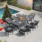 PURPLE LEAF 9 Pieces Patio Dining Set with Outdoor Aluminium Dining Table and Woven Rattan Chairs Modern Metal Furniture Cushions Sets for Garden Yard Indoor Decor Kitchen Gray