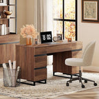 WAMPAT 59" Modern Executive Desk with Drawers, Wood Computer Writing Desk with Charging Station, Home Office Desk with File Drawer, Study Table for Bedroom, Living Room, Home Office, Rustic Brown