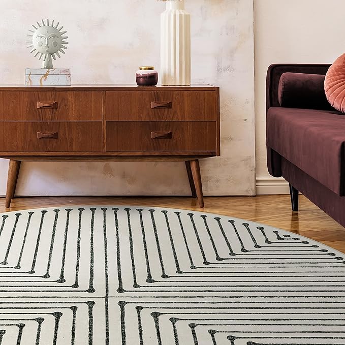 RUGGABLE x Jonathan Adler Machine Washable Area Rug – Inkdrop Black & Ivory 6 ft Round, Stain-Resistant, Non-Slip – Medium Rugs for Living Room, Bedroom, Hallway, Entryway & Office–with Standard Pad