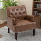 Pia Ricco PU Leather Accent Chairs 2 Pack - Modern Armchairs with Wooden Legs, Office Living Room Bedroom Seating Set-Brown