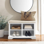 Crosley Furniture Anderson Entryway Storage Bench with Shoe Rack Organizer Shelves, White