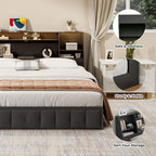 King Size Headboard Only for Bed, Wood Bookcase Headboard with Charging Station & 2 LED Lights, Modern King Bookshelf Headboard with Storage, Noise-Free, Sturdy and Durable, Black