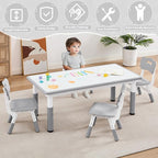 Adjustable Kids Table Chairs Set – Graffiti Desktop, Multi-Activity Height-Adjustable Toddler Study Desk for Ages 3-8 – Ideal for Home, Classroom, Daycare (B-Gray, 4 Chairs-47.2" L x 23.6" W)