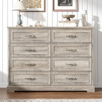 8 Drawer Dresser for Bedroom, 47" Wide Wooden Chest of Drawers, Rustic Farmhouse Dresser with Large Drawers & Metal Handles, Modern Storage Organizer for Closet, Living Room, Hallway, Grey