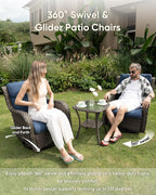 HUMMUH High Back Outdoor Swivel Rocker Patio Chairs Set of 2 with 5-Inch Thick Cushions, All-Weather Wicker Patio Furniture for Porch,Poolside, Deck, and Yard (with Cover)