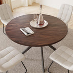 45.3 Inch Round Dining Table Set for 4, Mid Century Modern Small Coffee Set for Dining Room Kitchen Apartment (Dark Walnut Table + 4 U-Shaped White Chairs)