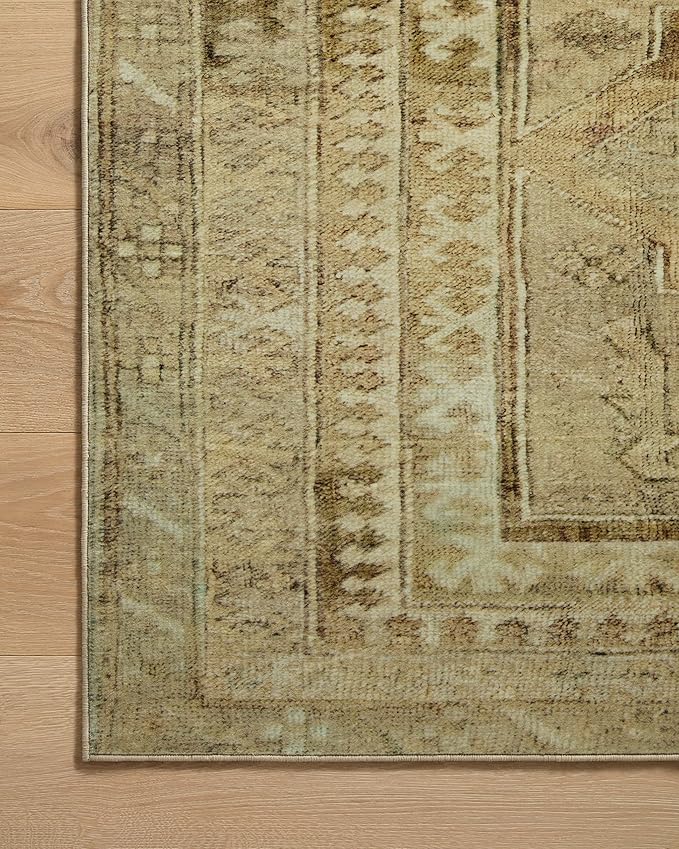 Loloi Magnolia Home by Joanna Gaines Sinclair Collection SIN-02 Khaki/Tobacco 2'-3" x 3'-9", .25" Pile Height, Machine Washable, Accent Rug