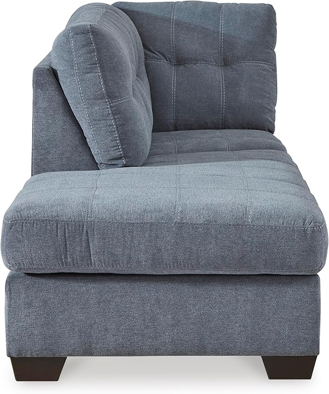 Signature Design by Ashley Marleton Contemporary Left-Arm Facing Tufted 2-Piece Sleeper Sectional with Chaise, Loose Seat Cushions and Bi-Fold Memory Foam Mattress, Full, Blue