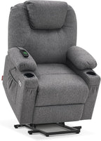 MCombo Small Power Lift Recliner Chair for Elderly, Petite Power Lift Chair with Heat and Massage for Seniors, Cup Holders, USB & Type C Ports, Fabric 7141 (Grey)