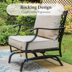 Patio Furniture Set with Firepit Table, 4 Pcs Metal Outdoor Conversation Set, 2 Rocking Chairs and 3 Seater Sofa with 5.75" Extra Thick Cushion and Gas Fire pit Table for Backyard Deck, Beige