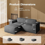 Marsail Modular Sectional Sofa, 80" L-Shaped Modular Sectional Couch with Deep Seat, Freely Combinable Sectional Clound Sofa for Living Room, No Assembly, Plush Corduroy Fabric, Grey