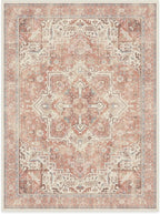 RUGGABLE Washable Area Rug – Kamran Rose Pink 9x12, Stain-Resistant, Non-Slip – Large Machine Washable Rugs for Living Room, Bedroom, Hallway, Entryway & Office–with Standard Pad