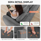 103'' Boneless Corduroy L Shaped Couch, 3 Seat Modular Sectional Deep Seat Sofa with Chaise Lounge, No Assembly Cloud Lounge Sleeper Sofa, Grey