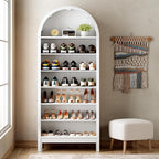 70" Tall Arched Shoe Cabinet, 7-Tier Shoe Rack with 3 Adjustable Shelves, Large Freestanding Shoe Organizer for Entryway, Closet, Hallway, Living Room (Arctic White)