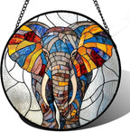 Stained Glass Window Hanging, Colorful Elephant Sun Catcher for Door Home Decor Animal Suncatcher Christmas Mother's Day Birthday Gifts for Women Men Mom and Nana 9.8 in