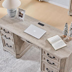 RedLemon 60" Executive Desk with Drawers,Wood Home Office Desk, Featuring Keyboard Tray,Charging Station,File Drawer, Storage Cabinet,for Work and Study (Light Rustic Oak)
