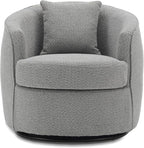Swivel Accent Chair, Modern Upholstered Boucle Barrel Arm Chairs with Pillow for Living Room, 360 Degree Round Swivel Sherpa Armchair with Round Base for Bedroom Club (1, Grey)