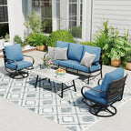 Sophia & William Patio Furniture Sets 5 Seats Outdoor Metal Conversation Sets 4 Pcs with 2 x Cushioned Swivel Sofa Chairs,1 x 3-Seat Sofa, 1x Marbling Metal Coffee Table Lawn Backyard Poolside Navy