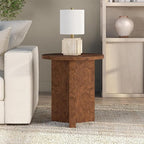 Henn&Hart 20" Scandinavian Round Wooden End Table, Side Table, Nightstand with X-Base for Living Room, Office, Family Room, or Bedroom, Walnut Burl
