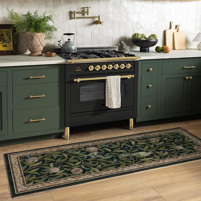 RUGGABLE x Morris & Co Washable Area Rug – Pomegranate Blue Green 8x10, Stain-Resistant, Non-Slip – Large Machine Washable Rugs for Living Room, Bedroom, Hallway, Entryway & Office–with Standard Pad