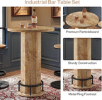 Tribesigns Round Bar Table with Chairs, Industrial Bistro Sets with 2 barstools, Pub Cocktail Table with Metal Ring Footrest for Kitchen Nook, Apartment, Small Space