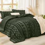 Bedsure Tufted Boho Comforter Set Full Size - Olive Green Boho Bed Set, GentleSoft™ 3 Pieces Farmhouse Shabby Chic Embroidery Bedding, Gifts for Woman, Soft Jacquard Full Comforter for All Seasons
