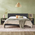 Walker Edison King Modern Reeded Headboard Solid Wood Bed, King Size, Black