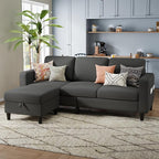 Sectional Sofa and Couches for Living Room, 78'' Dark Grey 3 Seat L-Shaped Couch with Movable Ottoman, Comfy Linen Convertible Sectionals Sofas with Chaise for Apartment, Office, Small Space