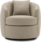 Swivel Accent Chair, Modern Upholstered Boucle Barrel Arm Chairs with Pillow for Living Room, 360 Degree Round Swivel Sherpa Armchair with Round Base for Bedroom Club (1, Light Brown)