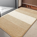 Kitinjoy Indoor Outdoor Door Mat, 40x32 Non-Slip Absorbent Dirt Trapper, Low-Profile Washable Inside Entrance Front Floor Mat, Sturdy Soft Entry Doormats for Entryway, Beige