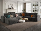 EASE MOOSE Sectional Cloud Couch Oversized for Living Room, 7-Seat Modular Boneless Sofa U-Shaped Sofa with Ottoman, No-Assembly Chenille Couch, Dark Grey
