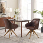Zouron Mid Century Modern Accent Chair with Wooden Legs, Upholstered Swivel Chair No Wheels, Side Accent Armchair Vanity Chair for Small Space Home Office Living Room Bedroom, Mocha