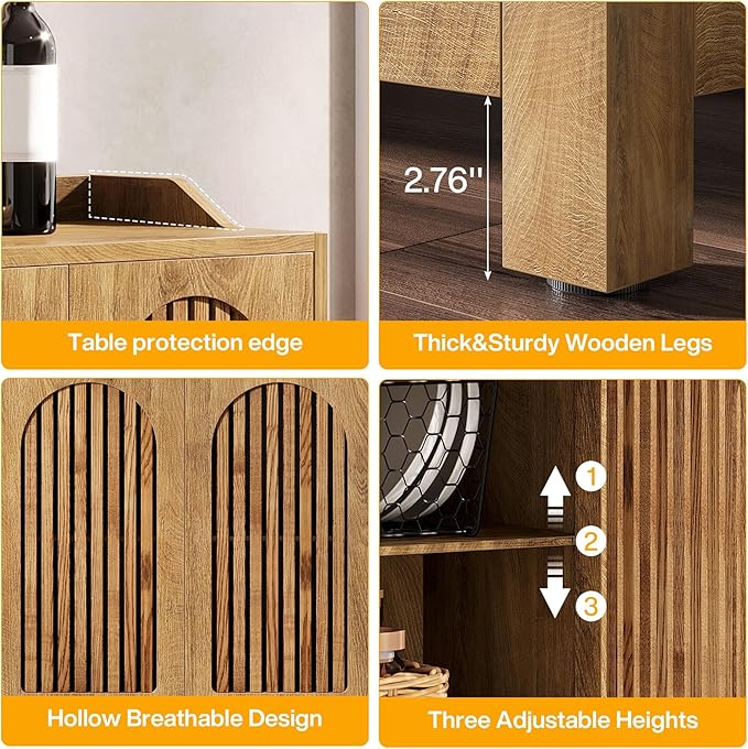 Tribesigns 57" Buffet Cabinet with Storage, Long Sideboard Cabinet with Doors & Adjustable Shelves, Wood Accent Sideboard for Dining Room, Living Room, Kitchen, Light Walnut Brown