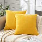 GAWAMAY Decorative Square Throw Pillow Covers 22"x22" Inch Set of 2, Super Soft Chenille Pillows Farmhouse Fall Pillowcase for Living Room Bedroom Sofa Couch Cushion Cover Mustard Yellow 55x55cm