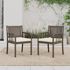 Christopher Knight Home Vera Outdoor Acacia Wood Dining Chairs, Rattan Woven Back Armchair, Armchair with Cushion Seat, Dining Chairs Set of 2, Patio Chair for Poolside Garden Balcony, Gray+Cream