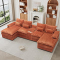 HYJT-H&K 124" U Shaped Cloud Couch Sectional, Comfy Fluffy Plush Corduroy Orange Sectional Couches for Living Room, Modern Modular Corduroy Couch Sectionals with Central Console & Double Chaise