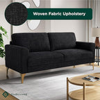 Studio Living® Matthew 75.6" Sofa, Mid-Century Modern, Pocket Coil Comfort, Metal Brushed Bronze Legs, Chenille Fabric, Black