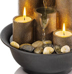 Alpine Corporation WCT202 Indoor Tabletop Tiered Water Fountain Featuring 3 Candles for Desktop and Table, 11", Brown