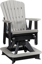 DutchCrafters Slat Fan Back Poly Balcony Adirondack Swivel Glider with Footrest Outdoor Patio Chair (Black & Light Gray)